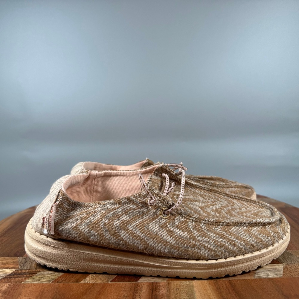 Hey Dude Wendy Youth Woven Zebra Terrastripe Brown Tan Slip On Shoes Size Y1 L2